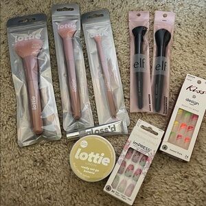 Bundle of Lottie & elf Makeup Brushes/ lip gloss/banana powder/sets of nails